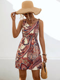 V-Neck Knotted Print Wrap Dress