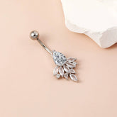 PEACOCK FLOWER BELLY RING ZIRCON NAVEL PIERCING_CWMM9307