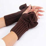 Bow Knitted Thermal Fingerless Sleeves_Cwag0110