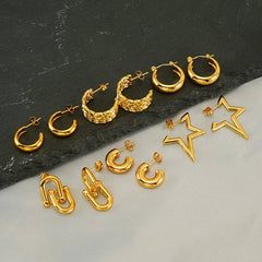 Cwaje1932_C Letter Woven Star Irregular Stud Earrings Gold
