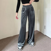 Suede Waist Waist Full Vertical Patchwork Pants