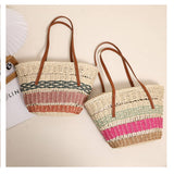 COLORFUL STRIPED SHOULDER STRAW BAG_CWAB1865