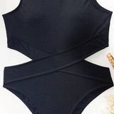 Women Solid Color Slim One-Piece Swimsuit_Cwmw0287