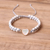 HEART WHITE STONE BEADS YOGA FRIENDSHIP BRACELET_CWAJE3953