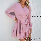 Solid Color Temperament Long-Sleeved Dress