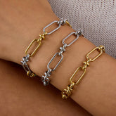 18K GOLD SILVER TWO TONE CROSS CHAIN BRACELET_CWAJE4737