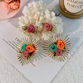 HANDMADE FABRIC FLOWER HEART EARRINGS FOR WOMEN_CWMM6254