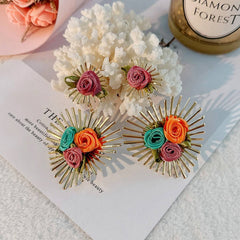 HANDMADE FABRIC FLOWER HEART EARRINGS FOR WOMEN_CWMM6254