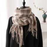 PLAID FAUX CASHMERE SCARF COZY LONG FRINGE WRAP_CWASC1442