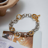 LUXURY 18K GOLD WIDE TWO TONE CHAIN BRACELET_CWAJE4836