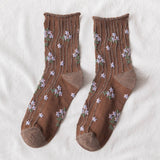 Preppy Little Floral Striped Midtube Sock Lady_Cwms0403