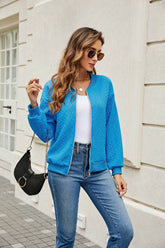 Solid-Color Zipper Round-Neck Jackets
