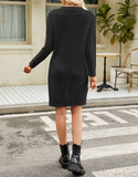 Solid Color Loose Fashion V-Neck Sweater Dress