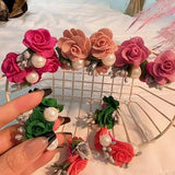 PEARL FABRIC FLOWER STUD EARRINGS UNIQUE DESIGN_CWMM6256