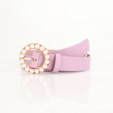 Cwabe0943_Versatile Round Buckle Pearl Multicolor Belt