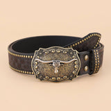 Western Denim Belt With Engraved Embossing_Cwabe0413