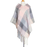 BOUCLE YARN THICK TASSEL COLORFUL PLAID SHAWL_CWASC1208