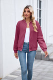 Solid-Color Round-Neck Zipper Loose Jacket