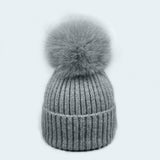 Winter Knit Beanie Hat With Fox Fur Pom For Women_Cwah05043