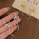 FASHIONABLE HIGH GRADE METAL BOW PENDANT EARRINGS_CWAJE2997