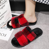 HOME TWO COLOR PLAID PLUSH SLIPPERS_CWSHS0365