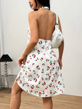 Sweet Gentle Wind Backless Cherry Floral Dress