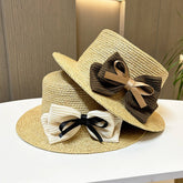 RETRO VACATION TRAVEL SUNSHADE BOW STRAW HAT_CWAH1215
