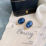 RETRO SIMPLE BLUE PEARL EARRINGS_CWAJE1634