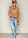 Pullover V-Neck Long-Sleeved Casual Ruffled Shirt