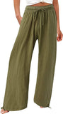 Solid-Colored Cotton Linen Loose Wide-Leg Pants