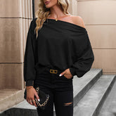 Solid Color Line Neck Off-Shoulder Hoodie
