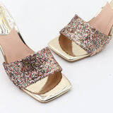 Women Thin Strap Sequined Stiletto Sandals