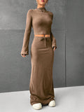 Solid Color Pants Long-Sleeved Top Two-Piece Set