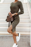 Temperament Slit Solid Color Button Knit Dress