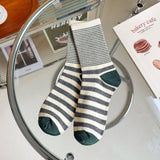 STRIPE PATTERN COTTON CREW SOCKS FOR WOMENS_CWMS0903