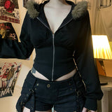 Woolen Collar,Cinched Waist,Hooded Zipper Jacket