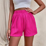 Solid-Color High-Waisted Textured Casual Shorts