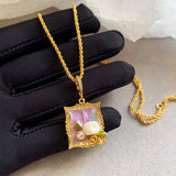 MONET GARDEN OIL PAINTING STYLE FASHION NECKLACE_CWAJE2365