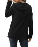 Waffle Solid Color Baggy Hooded Button Knit