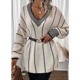 Vertical Pattern Casual Loose Medium Long Sweater