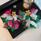 HANDMADE FLORAL TASSEL EARRINGS STATEMENT DROP_CWMM6164