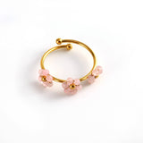 Triple Flower Open Ring In Natural Stone Steel_Cwmm8932