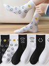 CARTOON BLACK AND WHITE SMILING FACE WOMENS SOCKS_CWMS1415