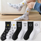 CARTOON BLACK AND WHITE SMILING FACE WOMENS SOCKS_CWMS1415