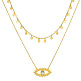 SUN AND MOON DOUBLE LAYERED EVIL EYE NECKLACE_CWMM5694
