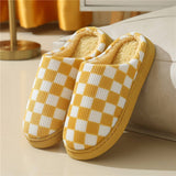 Household Simple Checkered Cotton Slippers_Cwshs0332