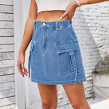 Wome Washed Denim Cargo Mini Skirt_Cwjsk0210