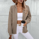 Vintage Solid Color Loose Hooded Cardigan