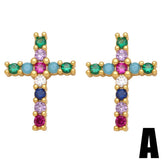 COLORED ZIRCON CROSS EARRINGS_CWAJE0987