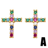 COLORED ZIRCON CROSS EARRINGS_CWAJE0987